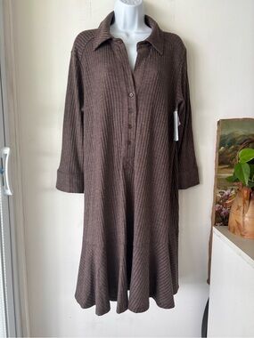 Robbie Bee Brown Ribbed Knit 3/4 Sleeves Ruffle Dress Size 1X